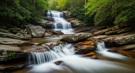 Beautiful waterfall in the tropical forest, Thailand. Long exposure.