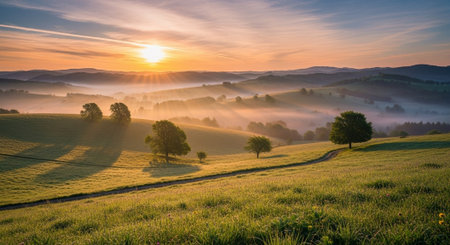 Sunrise in the Carpathian mountains. Ukraine, Europe.