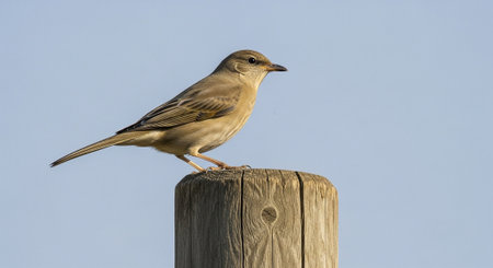 Corn bunting, Emberiza canadensis, single bird on post, Warwickshire