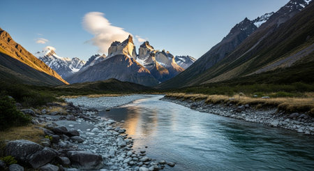 Panoramic view of a national park in Chileの写真素材