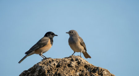 A pair of Black-throated Shrike perching on a rock