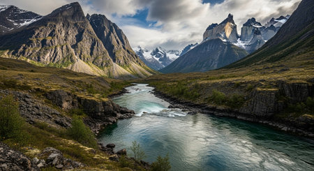 Panoramic view of the mountain river.の写真素材