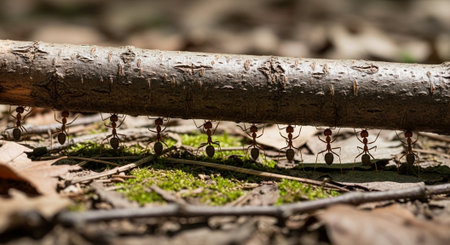 Ants in the forest. Ants on a branch in the forest.の写真素材