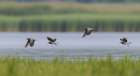 Great crested greylag, Phalacrocorax carolinensis, single bird in flight, Netherlands