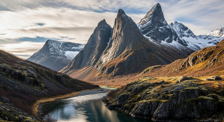 Mountain landscape in the Lofoten islands, Norway.