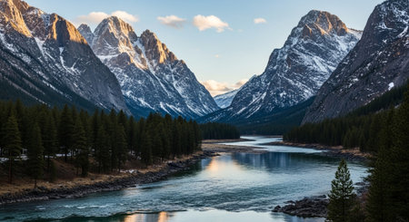Sunset over the Bow River in Banff National Park, Alberta, Canada