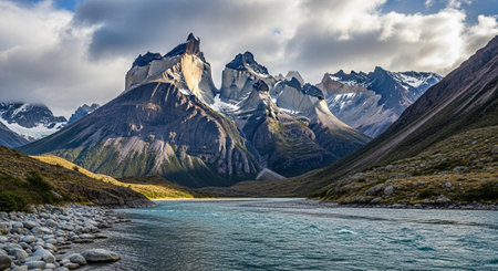 Patagonia landscape with Torres del Paine National Park, Chileの写真素材