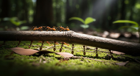 Ants in the forest, Ants take care of their nest.
