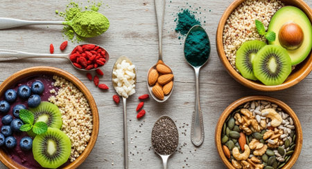 Healthy superfoods, superfoods, healthy eating and nutrition conceptの写真素材