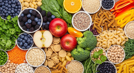 Superfoods high in fiber, natural sources of minerals, healthy lifestyle and nutrition background