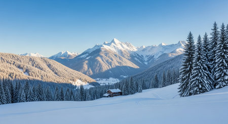 Beautiful winter landscape in the mountains. Panoramic view.の写真素材