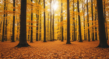 Autumn forest. Beautiful nature scene with autumn trees and sunlight.