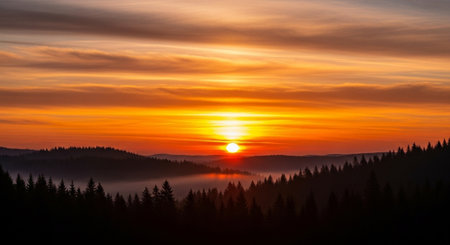 Foggy sunrise in the Carpathian mountains, Ukraine.の写真素材
