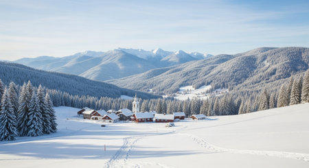 Winter in the swiss alps (Braunwald, Switzerland)の写真素材