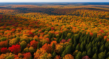 Aerial view of autumn forest. Colorful trees in fall season