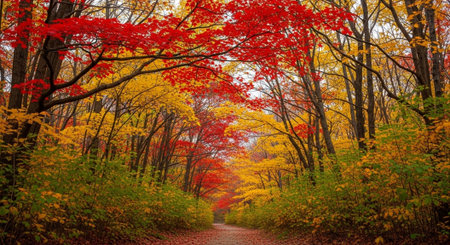 Beautiful autumn landscape with colorful trees and road in the park.の写真素材