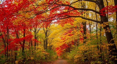 Beautiful autumn forest. Colorful autumn landscape in the park.の写真素材