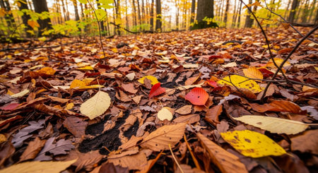 Fallen leaves on the ground in the autumn forest. Autumn background