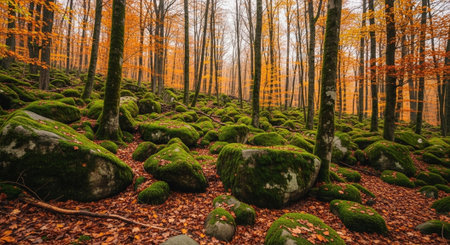 Autumn beech forest in the national park Sumava, Czech Republicの写真素材