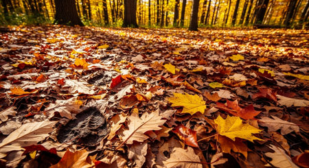 Autumn leaves on the ground in the forest. Autumn background.