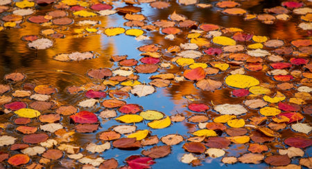 Colorful autumn leaves on the water surface. Selective focus.