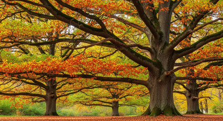 Beautiful autumnal trees in the park. Fall season. Nature background