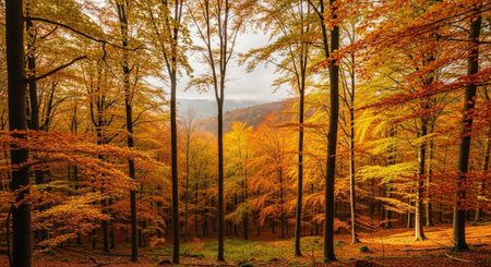 Autumn forest in the mountains. Beautiful nature scene with colorful treesの写真素材