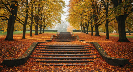 Autumn in the park. Stairs in the autumn park.の写真素材