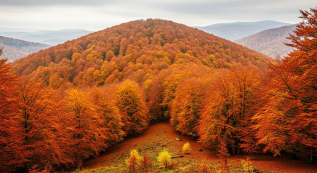 Autumn landscape with colorful forest in mountains. Carpathian, Ukraine