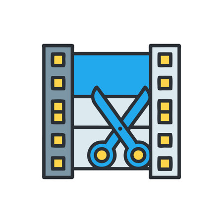 Film editing concept, with scissors cutting the tape, for multimedia useのイラスト素材
