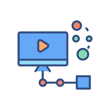 Data flow concept with monitor and network connection in flat design styleのイラスト素材