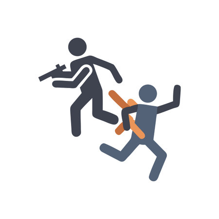 Iconographic depiction of stick figure with a gun pursuing another figureのイラスト素材