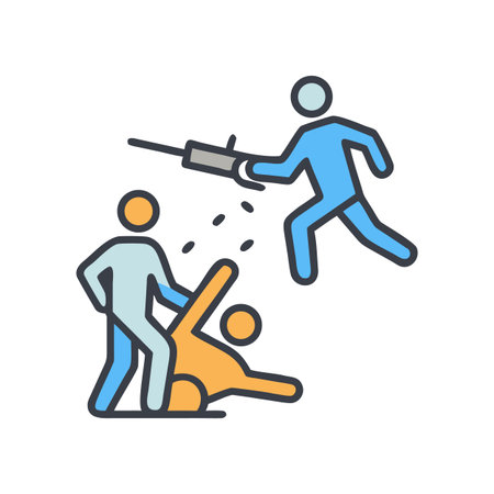 Stylized illustration depicting conflict with a syringe, suggesting violence or medical aggressionのイラスト素材