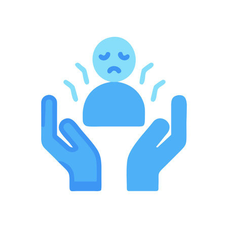 Stylized graphic of caring hands holding and supporting a figure expressing sadnessのイラスト素材