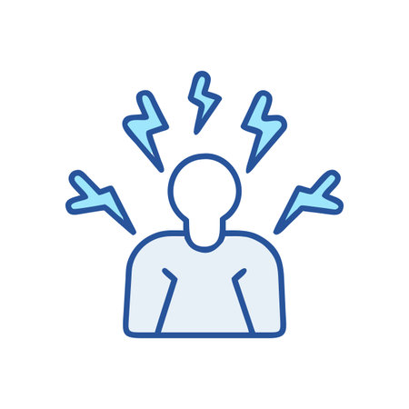 Illustration depicting mental stress with lightning bolts around a person on blackのイラスト素材