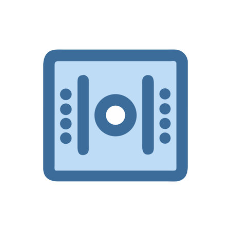 Geometric abstract icon with central circle and parallel line elements in a square frameのイラスト素材