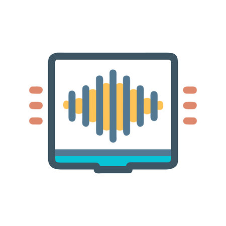 Digital audio waveform visualization displayed on a computer screen interface iconのイラスト素材
