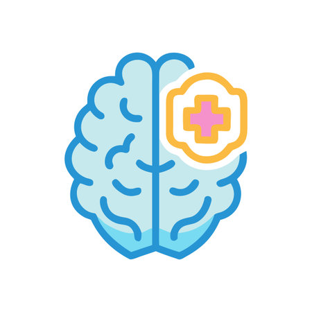 Stylized human brain with shield icon over it, concept of healthcare protectionのイラスト素材