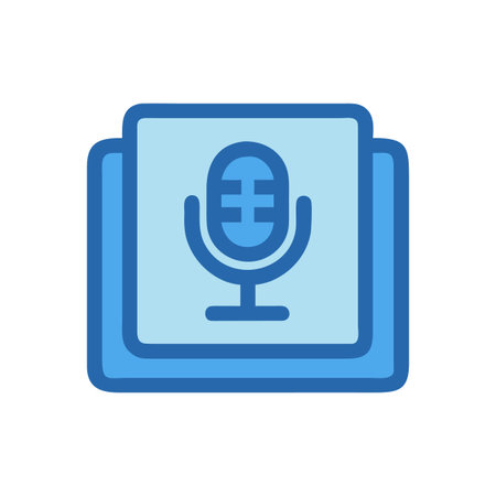 Podcast icon with microphone on screen representing audio content creation conceptのイラスト素材