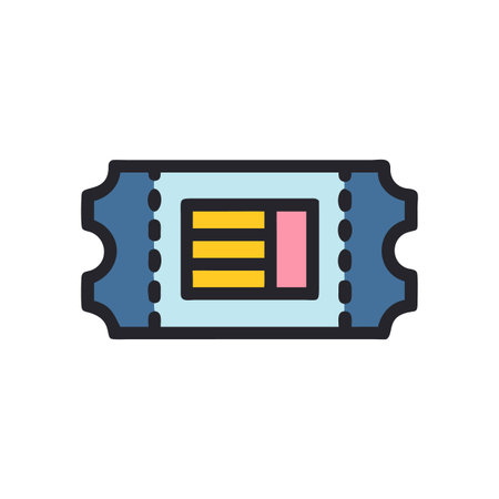 Modern vector ticket design with blue, yellow, and pink on a black backgroundのイラスト素材