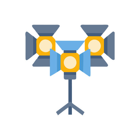 Studio lighting setup with three spotlights on a tripod isolated on black backgroundのイラスト素材