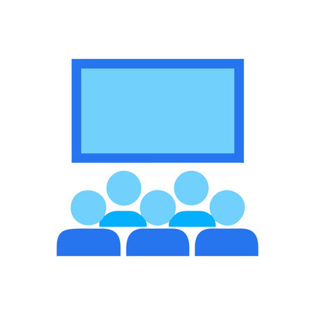 People watching screen presentation, group sitting concept, conference watching meeting, vector illustrationのイラスト素材