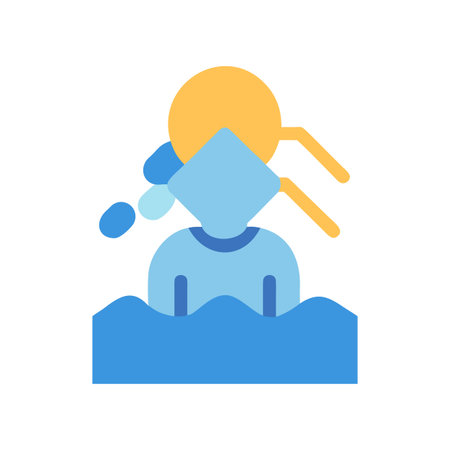 Flat vector of person bathing under sun, minimal style, blue and yellowのイラスト素材