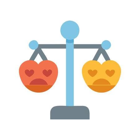 Balancing emotions concept: Illustration of scales with heart-shaped weights expressing different feelingsのイラスト素材