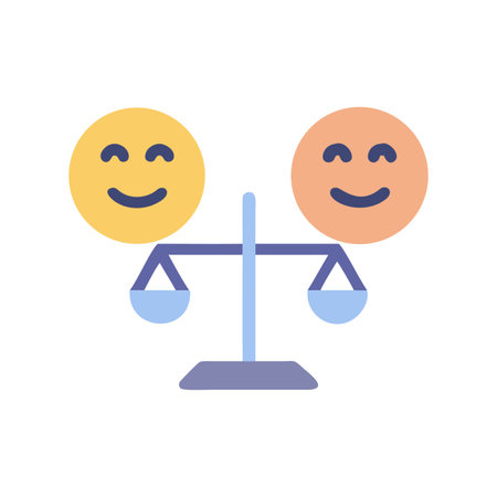 Flat vector illustration of emotional balance with happy smiley faces and scalesのイラスト素材