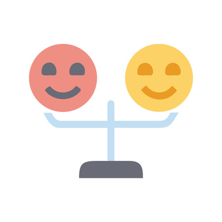 Balancing Emotions: Two Smiling Faces on Scales Symbolizing Mental Equilibriumのイラスト素材