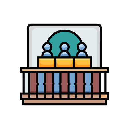 Three panelists sitting on a stage at a conference, illustration in flat styleのイラスト素材