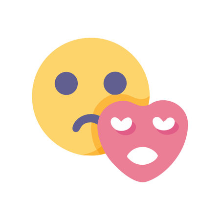 Sad Emoji with a Smiling Heart Mask: A Conceptual Image of Emotionsのイラスト素材