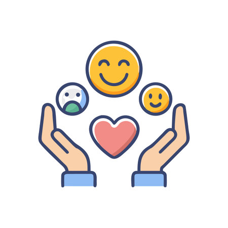 Hands holding a heart and smiling faces illustration for social support themeのイラスト素材