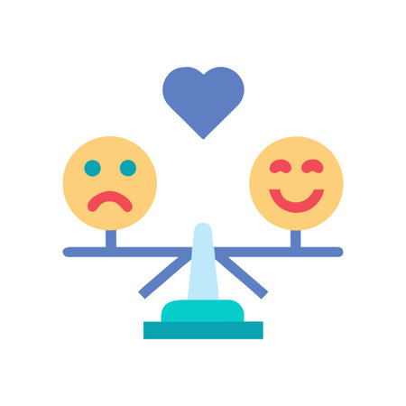 Balancing emotions: sad face versus happy face on a balanced scale of loveのイラスト素材